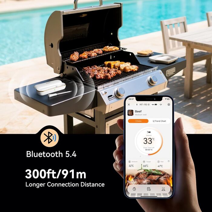 Термометр для м'яса Inkbird INT-11S-B: Бездротовий термометр-щуп з Bluetooth, IP67, для приготування на грилі, BBQ, духовці та коптильні