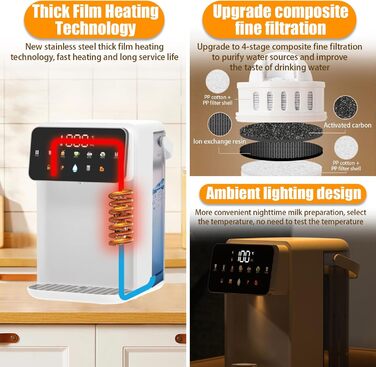 iFCOW Дозатор гарячої води, миттєвий нагрів за 3 секунди, 7 температурних режимів, 8 виходів, 3-5л бак, регулювання гучності, пам'ять - для кухні та офісу