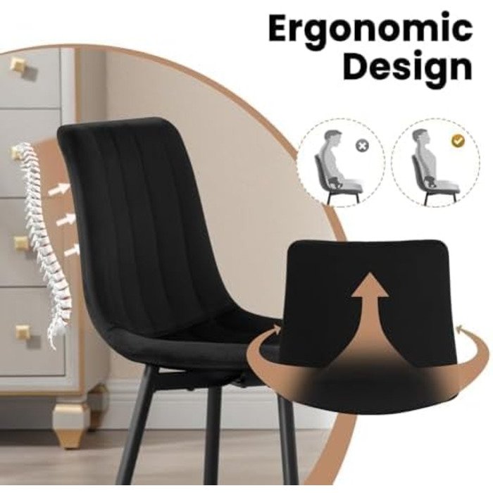 Обідні стільці для вітальні, кухні та спальні. М'які стільці з підлокітниками та металевими ніжками, оксамитова сидіння (Чорний, набір 6 шт.)