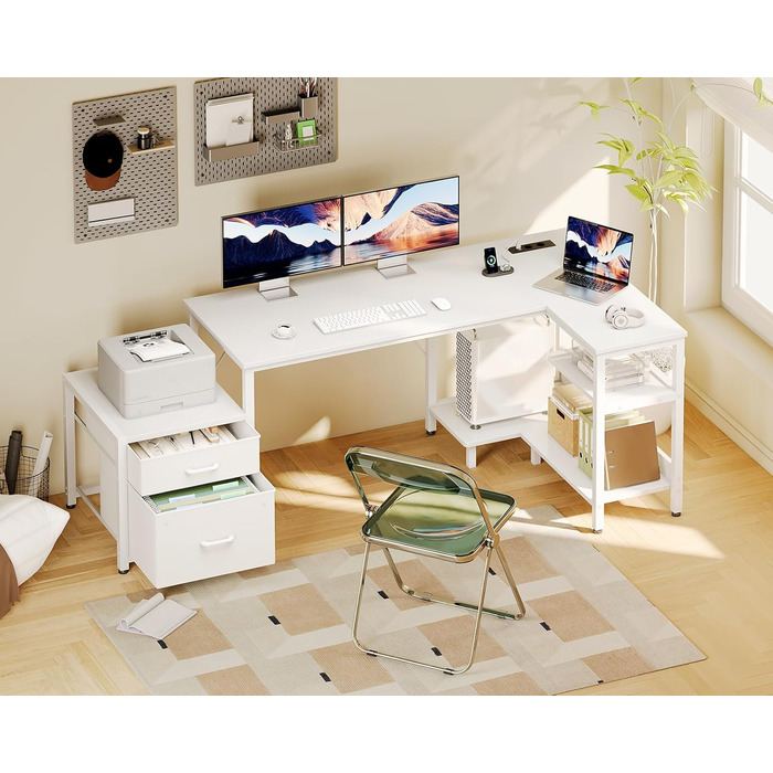 Комп'ютерний стіл кутовий Coleshome з ящиками, білий, 160x80 см