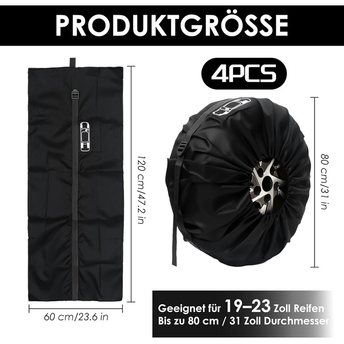 Набір чохлів для коліс 4 шт., захисні чохли для коліс 19-23 дюйми, водонепроникні, з UV-захистом, для зберігання та транспортування, червоні, розмір L (діаметр 81 см)