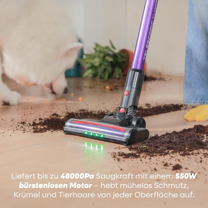 Бездротовий акумуляторний пилосос UNINELL HOME 48000Pa, 550W, 65 хвилин роботи, LED-дисплей, антизаплутувальна щітка, тиха робота, для килимів, твердих підлог та шерсті тварин (фіолетовий)