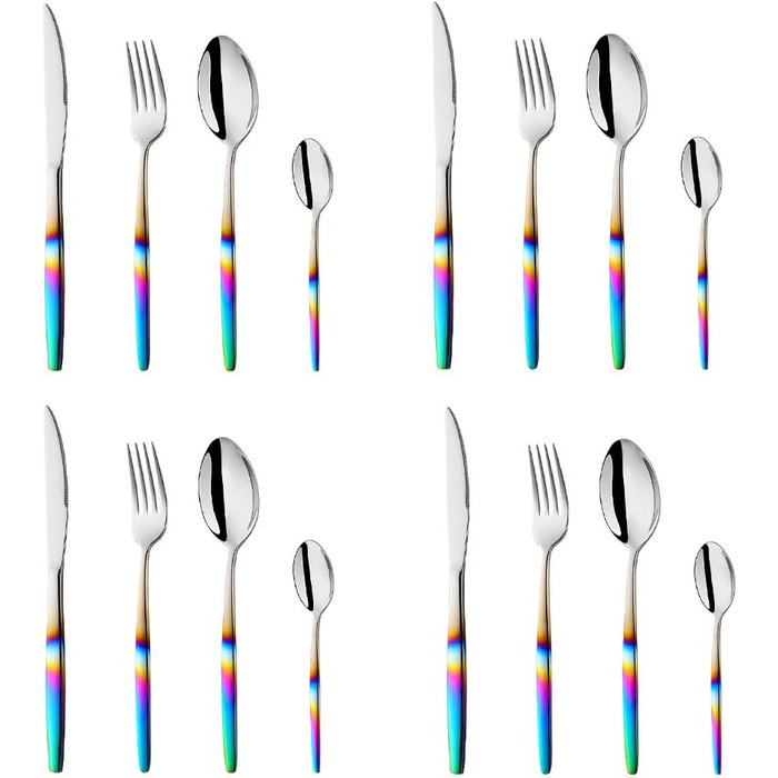 Ніжний набір столових приборів з нержавіючої сталі, 16 предметів, кольоровий ручка, для 4 осіб, екологічний посуд для вечірок, пікніків, кемпінгу та подорожей, придатний для миття в посудомийній машині