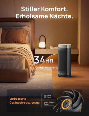 Електричний обігрівач DREO Solaris Slim H2, 2000W, керамічний, з термостатом, таймером, 3 режими, осциляція 70°, захист від перегріву та перекидання, золотий