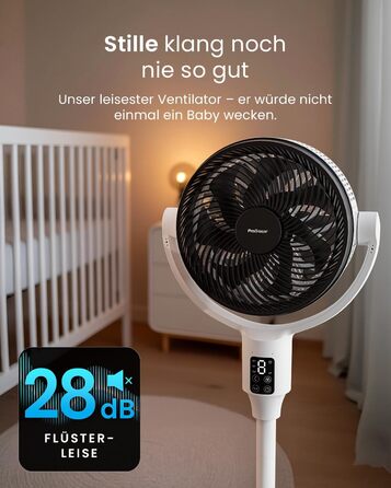 Вентилятор Pro Breeze AirFlo Standventilator 109см з пультом керування та LED-дисплеєм – 2 режими, осциляція, 29 дБ, регульована висота, енергоефективний для спальні, офісу та дому