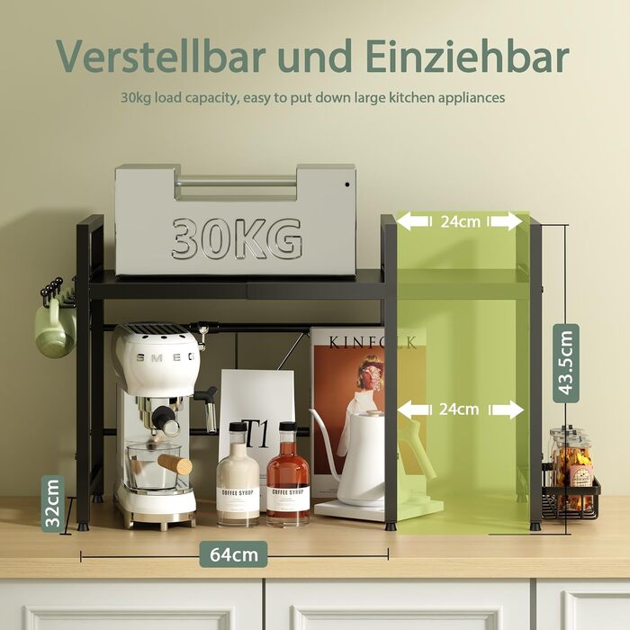 Регульована полиця для мікрохвильової печі NETEL, 3-рівнева, чорна, висувна 40-60 см, з кошиками