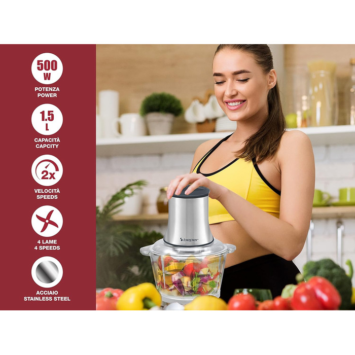 Кухонний комбайн Beper P102ROB001 зі скляною чашею, сірий/чорний