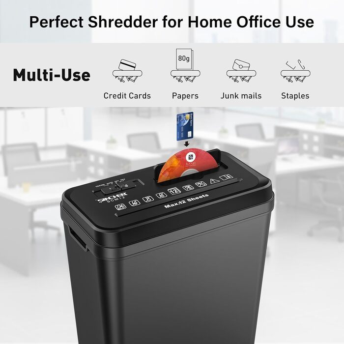 Шредер SINCHEREU для офісу та дому, 6 листів, P4, 11л кошик, знищення картки/CD, захист від перегріву