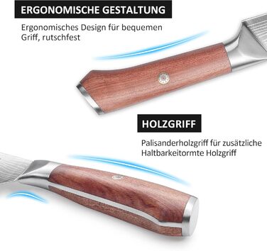 Набір кухонних ножів YOTSUBA Profi з дерев'яним блоком та точилкою, ножиці, набір кухонних ножів з нержавіючої сталі, 33 см