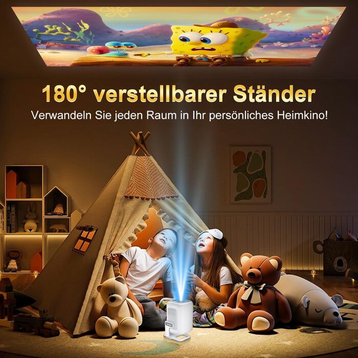 Міні проєктор Salange 4K з Wi-Fi 6, Bluetooth 5.2 та Android 11.0 для дому, смарт-проєктор з обертанням 180°, сумісний з телефоном/Xbox/ноутбуком/TV Stick/USB, білий (Sala260max)