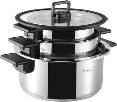 Набір каструль Berndes 6-ти частинний з нержавіючої сталі, індукційне дно, економія місця