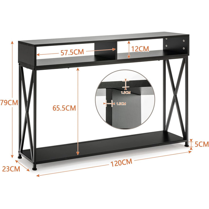 Консольний стіл COSTWAY 2 яруси, дерев'яний стіл для передпокою, журнальний столик, 120 x 23 x 79 см (чорний)