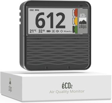 zAlps eCO2 – Монітор якості повітря для дому – Точний та довговічний CO2-детектор – Сенсор CO2, температура та вологість – автономний та портативний – для дому, офісу, школи