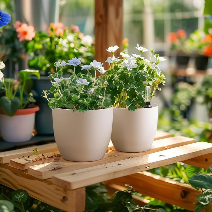 Набір горщиків для квітів T4U 15см з автополивом та індикатором рівня води, 4 шт. (білий, 22*21см)