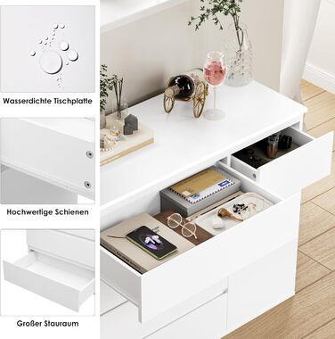 FOREHILL Комод білий з 5 шухлядами та 1 дверцятами, 100x40x80 см. Комод для спальні, вітальні, кабінету, передпокою