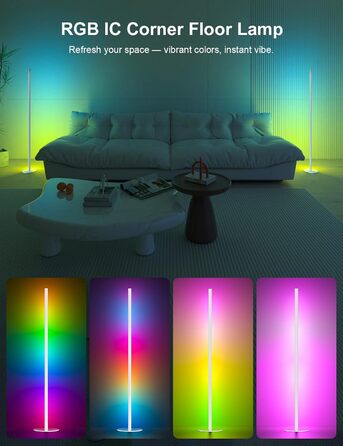 LED торшер для вітальні білий з пультом ДУ, RGB лампа 140 см, 16 млн кольорів, синхронізація з музикою, кутова, з таймером