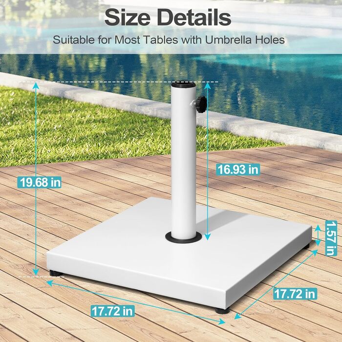 Підставка для парасольки на терасу, 18,1 кг, міцна квадратна підставка з бетону, підставка для ринку з текового дерева (з колесами) (Білий/розкішний сад)