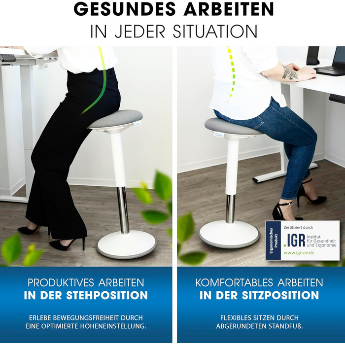 Ергономічний офісний стілець 2в1: стілець та підставка для ніг - регульована висота, для здорової спини, офіс (білий)