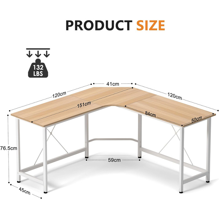 Так званий комп'ютерний стіл Кутовий стіл L-подібний кутовий стіл Великий ігровий навчальний стіл для домашнього офісу та офісу 120 x 50 x 76,5 см 120 x 50 x 76,5 см Клен білий