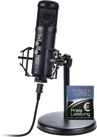 DOCKIN® MP2000: USB мікрофон для ПК, геймінгу, подкастів та стрімінгу. Якісний мікрофон з важким штативом для запису звуку. (130dB)