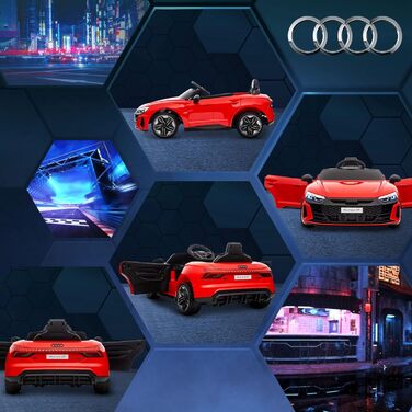Дитячий електромобіль HOMCOM Audi RS e-tron GT з пультом, ременем безпеки, музикою, сигналом, фарами, до 5 км/год, для дітей 3-5 років, червоний