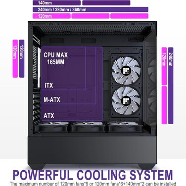 Ігровий корпус FOIFKIN ATX Mid-Tower з 5 встановленими ARGB вентиляторами, 270° панорамне скло, чорний F1