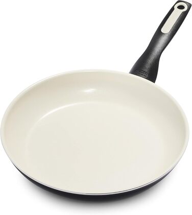 Сковорода GreenPan Rio з антипригарним покриттям Ceramic, 26 см, без PFAS, Stay-Cool ручка, сумісна з духовкою до 160°C, можна мити в посудомийній машині, чорний & кремовий колір