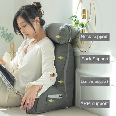 Зручне крісло-мішок з підголівником та кишенею, ергономічне крісло для читання, відпочинку, офісу (75x40x50 см, Коричневе)