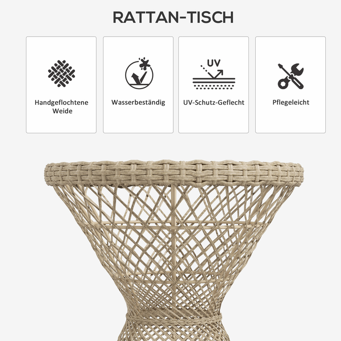 Журнальний столик-приліжний столик у богемному стилі, зі скляною стільницею, з ротангу PE, 45 см x 45 см x 52 см, колір натуральний