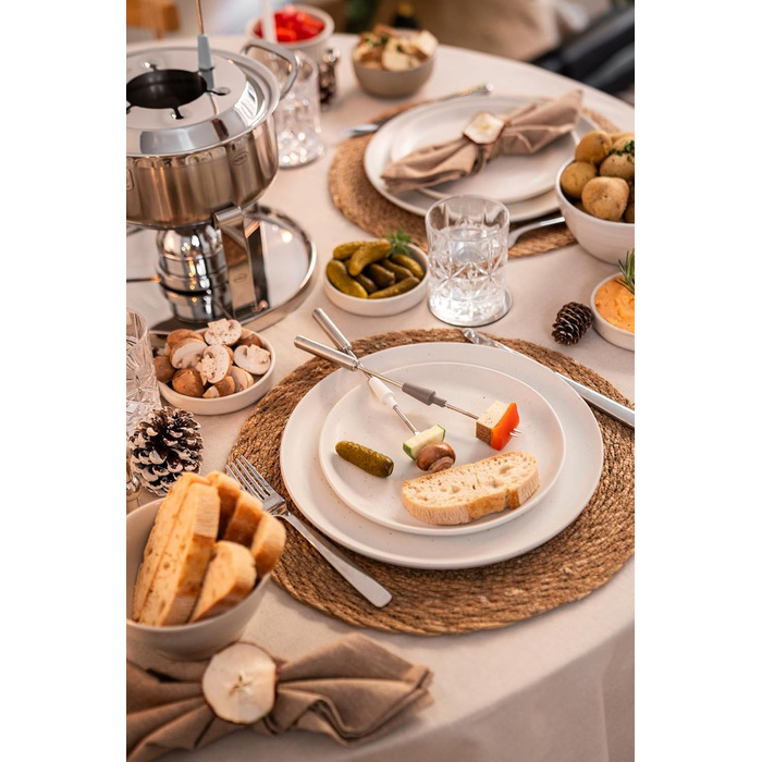 Набір для фондю RÖSLE на 6 осіб – нержавійна каструля 20 см з кришкою, газовий пальник 1000W, складне підставлення, аксесуари для фондю, ідеально для сирного або шоколадного фондю