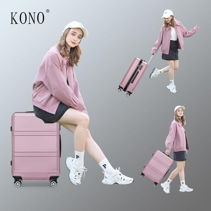 KONO Набір валіз 3 в 1: велика, середня, маленька. ABS, рожевий, з TSA замком та колесами