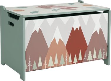 Дитяча валіза для іграшок ZONEKIZ з кришкою та безпечним шарніром, 60x37x39 см, зелена