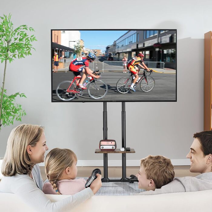 Підставка для телевізора ETHU з колесами, мобільна, для телевізорів 32-85 дюймів (LCD/LED/Plasma), до 60 кг, регульована по висоті, з підставкою для ноутбука, VESA 600x400 мм, горіх