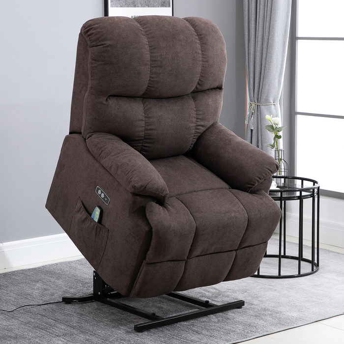 Масажне крісло HOMCOM з кріслом Sit-to-Stand, електричне крісло з 8 вібраційними точками масажу, регульоване крісло для телевізора, інтерфейс USB, оксамитовий темно-коричневий