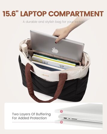 Сумка для ноутбука LOVEVOOK 15.6 дюймів, жіноча: шопер, велика робоча сумка, для навчання, універсітету, бізнесу (чорно-біро-коричнева)