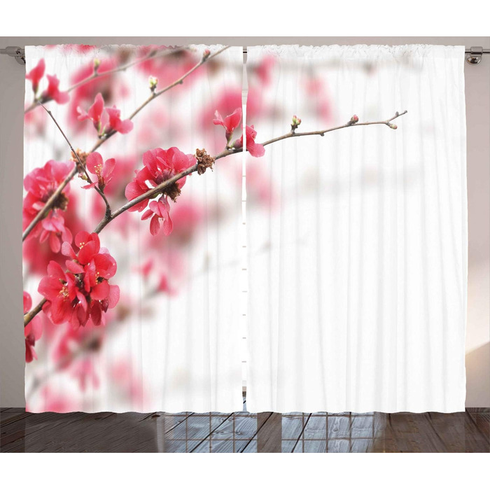 Рустикальна штора, квітка вишні, 280x175 см, біло-рожевий