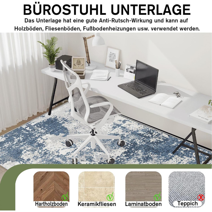Підкладка під офісний стілець WTHYGB для захисту підлоги 90x150 см, ігрова, антиковзаюча, синьо-сіра