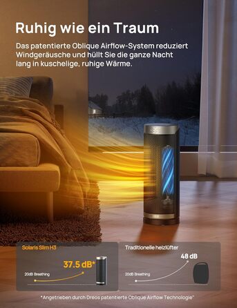 Електричний обігрівач Dreo Solaris Slim H3: тихий, енергоефективний, з осциляцією, пультом керування та захистом від перегріву