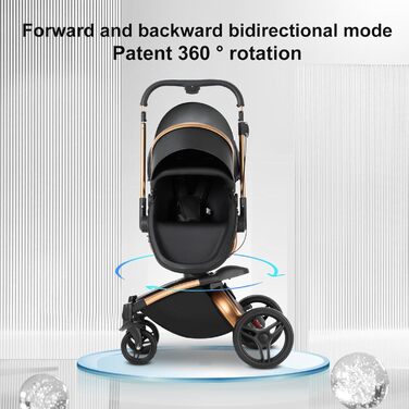 Дитяча коляска NADDLILY 3 в 1 з PU-шкіри, поворотне сидіння 360°, компактна, легка, коричневий (906)