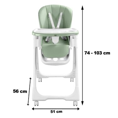 Дитячий стільчик Baby Vivo Kinder Hochstuhl з регулюванням висоти та функцією лежання, колір Cool Mint