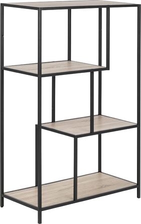 Асиметрична книжкова шафа з 3 полицями, В 114 x Ш 77 x Г 35 см, Sonoma Oak Look/Чорний, Дерево/Метал