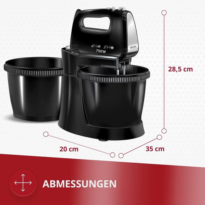 Кухонний комбайн MPM MMR-16Z з обертовою чашею 3,4 л, BPA free, 750W, білий. 5 швидкостей + Turbo, міксер з нержавіючої сталі, кухонний робот з двома чашами (чорний)