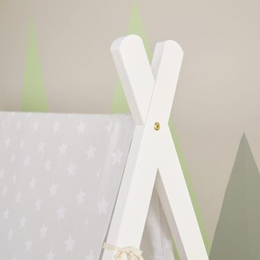 Дитяче ліжко Homestyle4u Tipi 90x200 см з ящиками, біле, з наметом, зірки, з дерева (сосна)