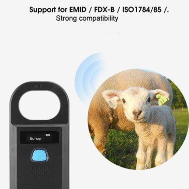 Сканер зчитувача мікрочіпів для домашніх тварин Plyisty, зчитувач ПЕТ рівня ISO11784 / FDX-B з частотою 134,2 кГц, портативний сканер мікрочіпів, сканер міток домашніх тварин (чорний)