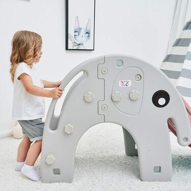 Дитяча гірка Baby Vivo для дому та саду. Пластикова гірка-слоник з округлими кутами, кавово-коричневого кольору (рожевий/сірий)
