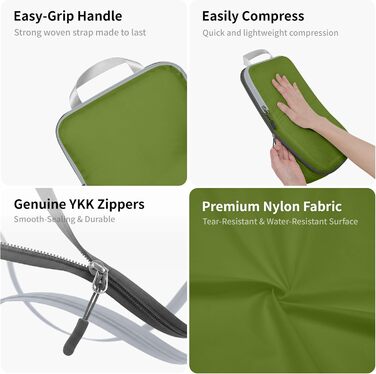 Набір компресійних органайзерів для подорожей Cipway, ультралегкі пакувальні куби для валізи та рюкзака, 5 шт., зелений