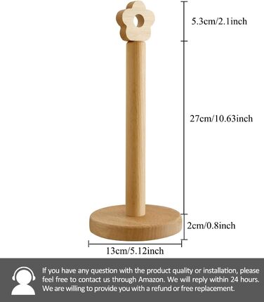 Тримач для кухонних рулонів стояча деревина акації для стандартних і великих рулонів, деревина бука дрібна квітка