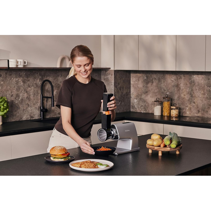 Електрична м'ясоподрібнювач ZEEGMA MOLEN MASTER 2500W з 3 дисками з нержавіючої сталі, насадка для ковбас та овочешкребкою, функція зворотного ходу, сенсорний дисплей