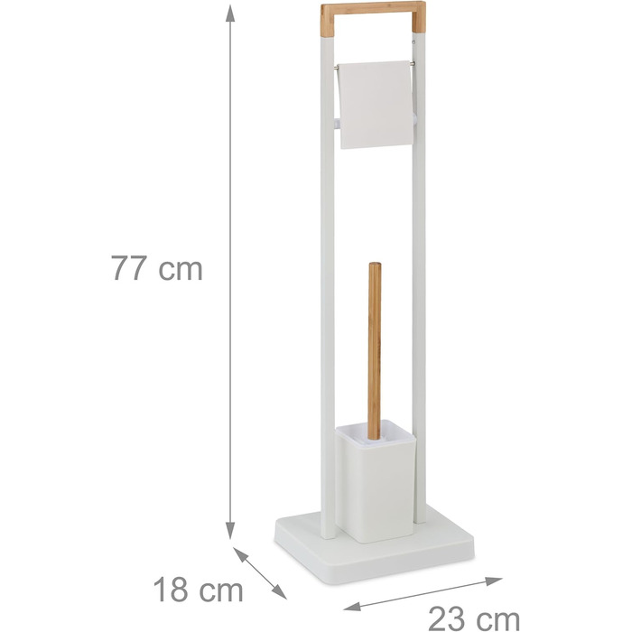 Набір для туалету Relaxdays, бамбук, нержавіюча сталь, стоячий тримач для туалетного паперу, йоржик для унітазу з тримачем (білий/натуральний)
