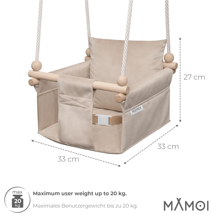 Дитяча гойдалка-крісло MAMOI® для дому, дерев'яна гойдалка для малюків, бежева (Scandi) для дверного отвору